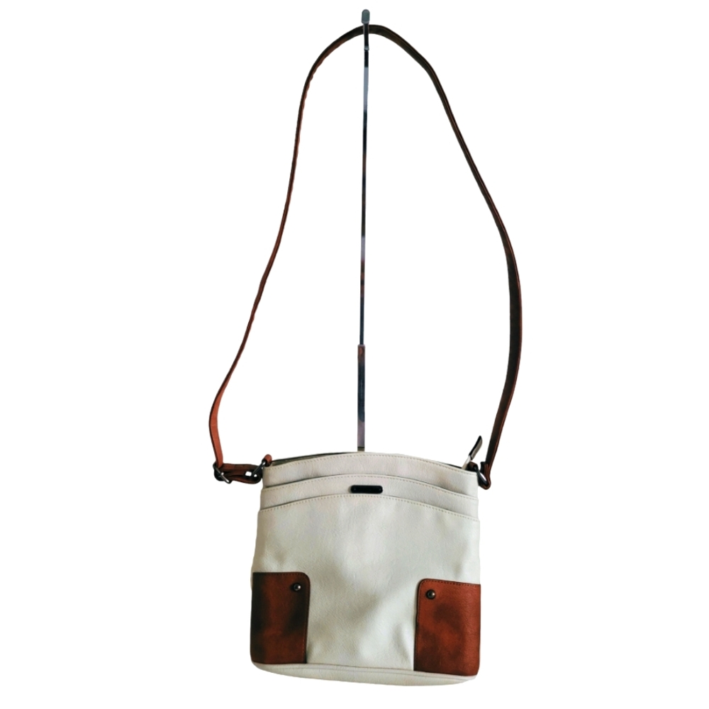 Cluci Amos Triple Pockets Vintage Crossbody Bag Beige & Brown NWT - Picture 5 of 14